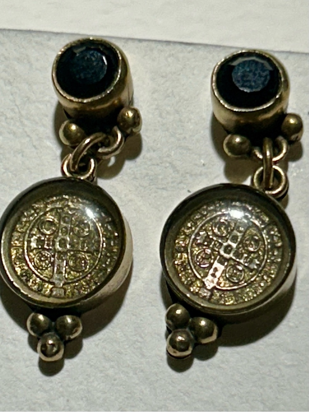 Virgin Saints & Angels Gold Tone Garnet Stone Drop Earrings EUC RARE - Picture 9 of 9